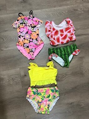 Girls Floral & Fruit Swim Set Bundle - Pink, Yellow, Green